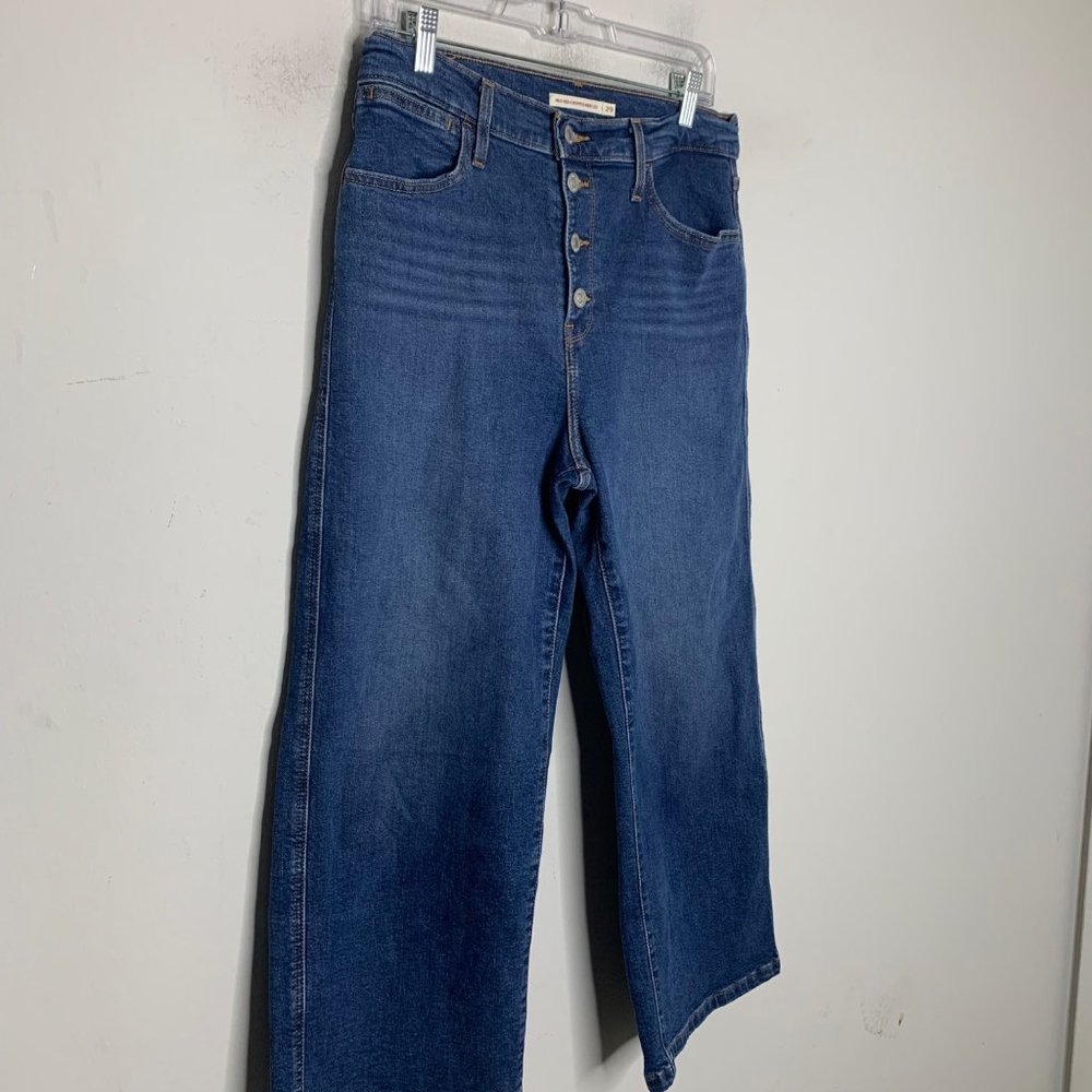 Levis Mile High Cropped Wide Leg Jeans Size 29 Blue Denim Buttonfly - Picture 3 of 10